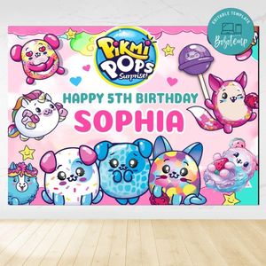 Pikmi Pops Birthday Backdrop Digital File Template Instant Download