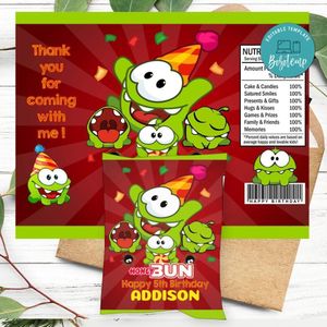 Om Nom Birthday Honey Buns Snack Bag Label Customizable Instant Download