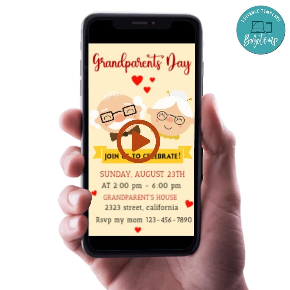 Grandparents Day Video Invitation Digital Template Customizable Instant Download