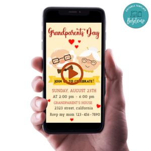 Grandparents Day Video Invitation Digital Template Customizable Instant Download