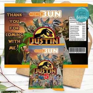 Jurassic World Camp Cretaceous Birthday Honey Buns Snack Bag Label Customizable Instant Download
