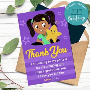 Nina's World Thank You Card Customizable Template To Print At Home Instant Download