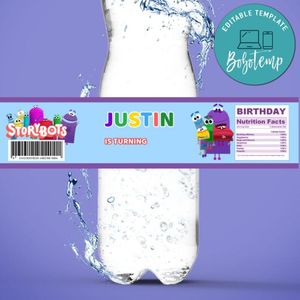 Storybots Birthday Water Bottle Label Template to Print at Home Instant Download