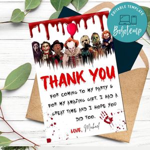 Friends Horror Movie Thank You Card Customizable Template To Print At Home Instant Download