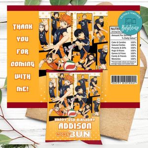Haikyuu Birthday Honey Buns Snack Bag Label Customizable Instant Download