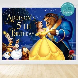 Beauty And Beast Birthday Backdrop Digital File Template Instant Download
