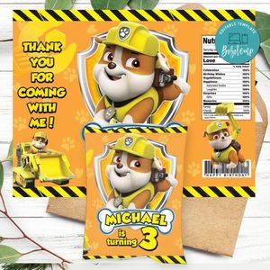 Rubble paw patrol Birthday Party Chip Bag Digital File Printable Instant Download
