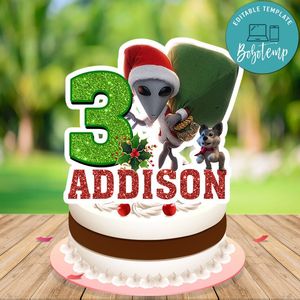 Alien Xmas Cake Topper Template Printable Instant Download