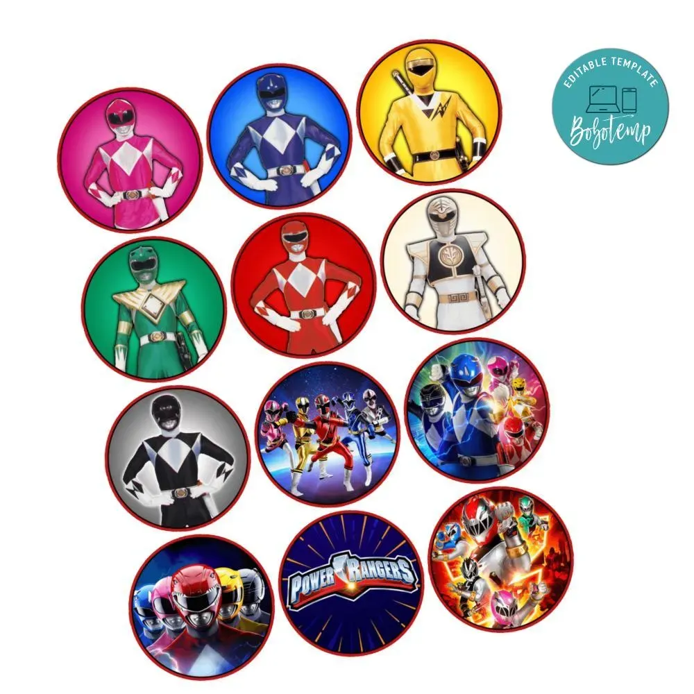 Power Rangers Cupcake Toppers Template Printable Instant Download