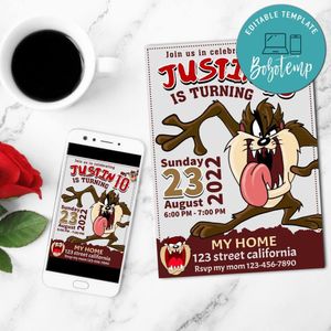Tasmania Devil Birthday Invitation Customizable Template to Print at Home Instant Download