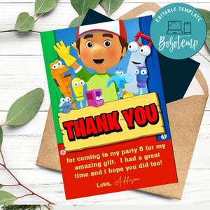 Handy Manny Thank You Card Customizable Template To Print At Home Instant Download