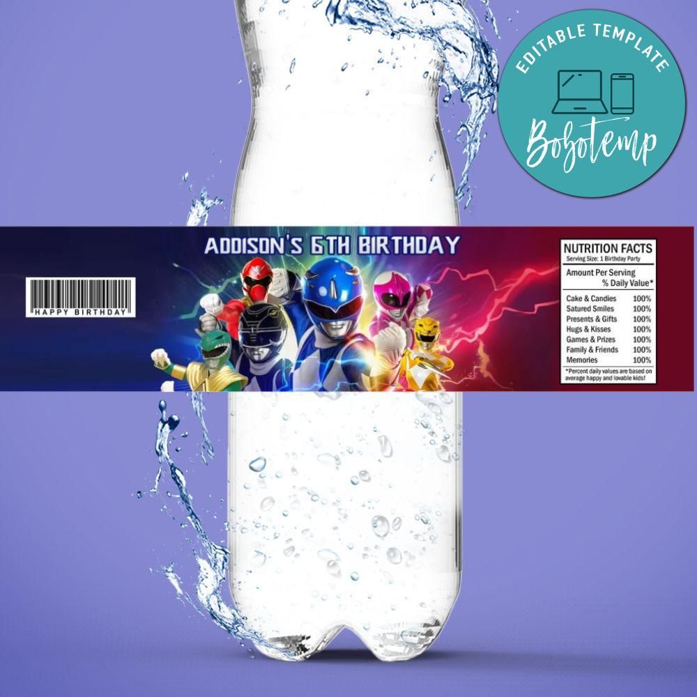 Power rangers Birthday Water Bottle Label Template | Bobotemp