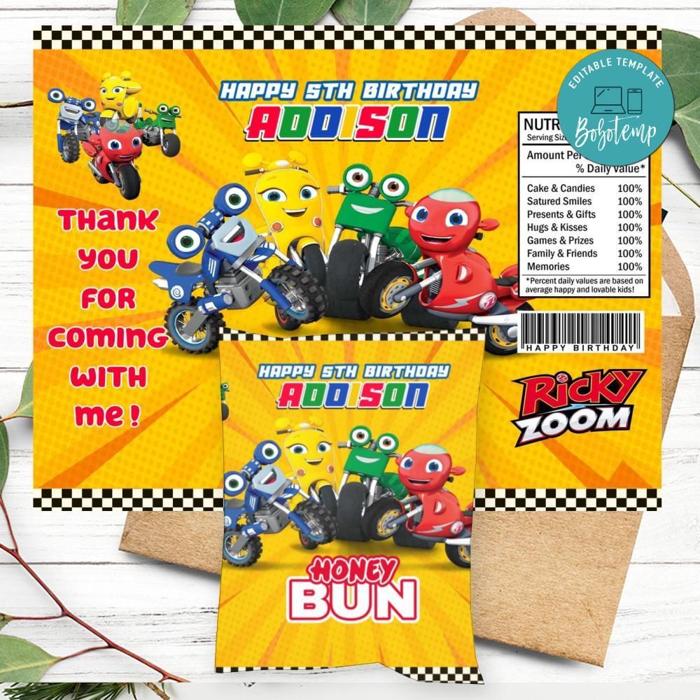 Ricky Zoom Birthday Honey Buns Snack Bag Label Customizable | Bobotemp