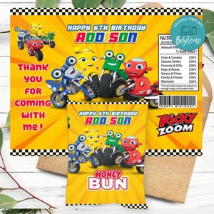 Ricky Zoom Birthday Honey Buns Snack Bag Label Customizable Instant Download