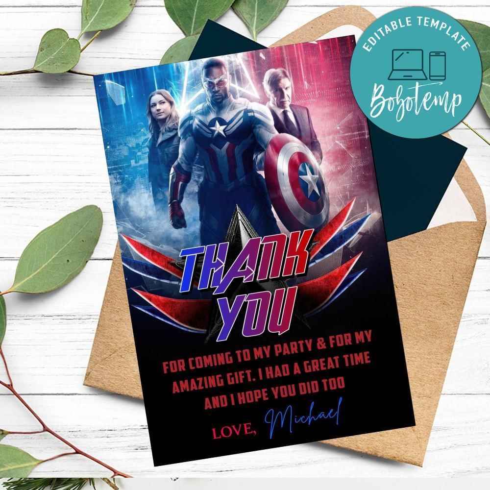 Captain America: Brave New World Thank You Card Customizable Template To Print At Home Instant Download