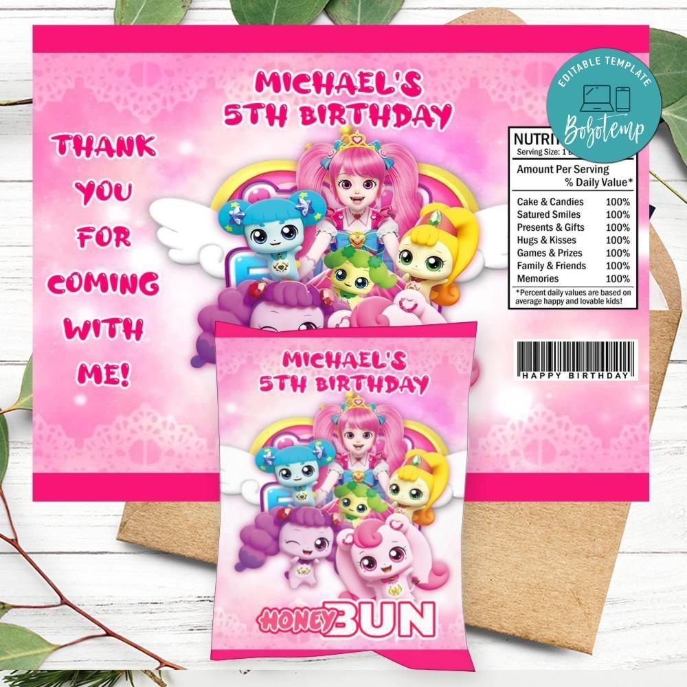 Catch Teenieping Birthday Honey Buns Snack Bag Label Customizable Instant Download