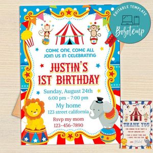 Circus Invitation Template Free Thank You Card Printable