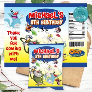 Oggy Birthday Party Chip Bag Digital File Printable Instant Download