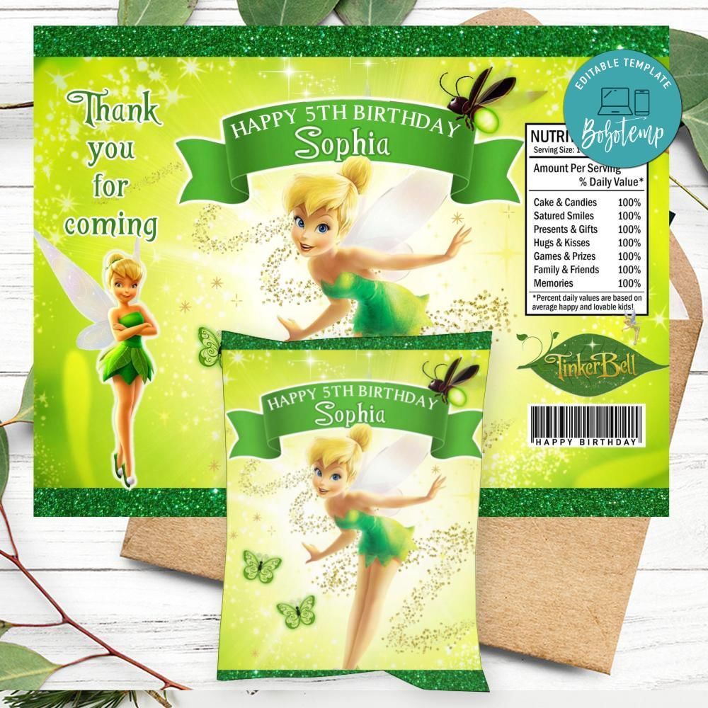 Tinkerbell Birthday Chip Bag Label Customizable Instant Download