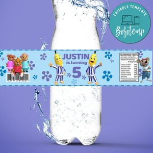 Bananas in pyjamas Birthday Water Bottle Label Template to Print at Home Instant Download