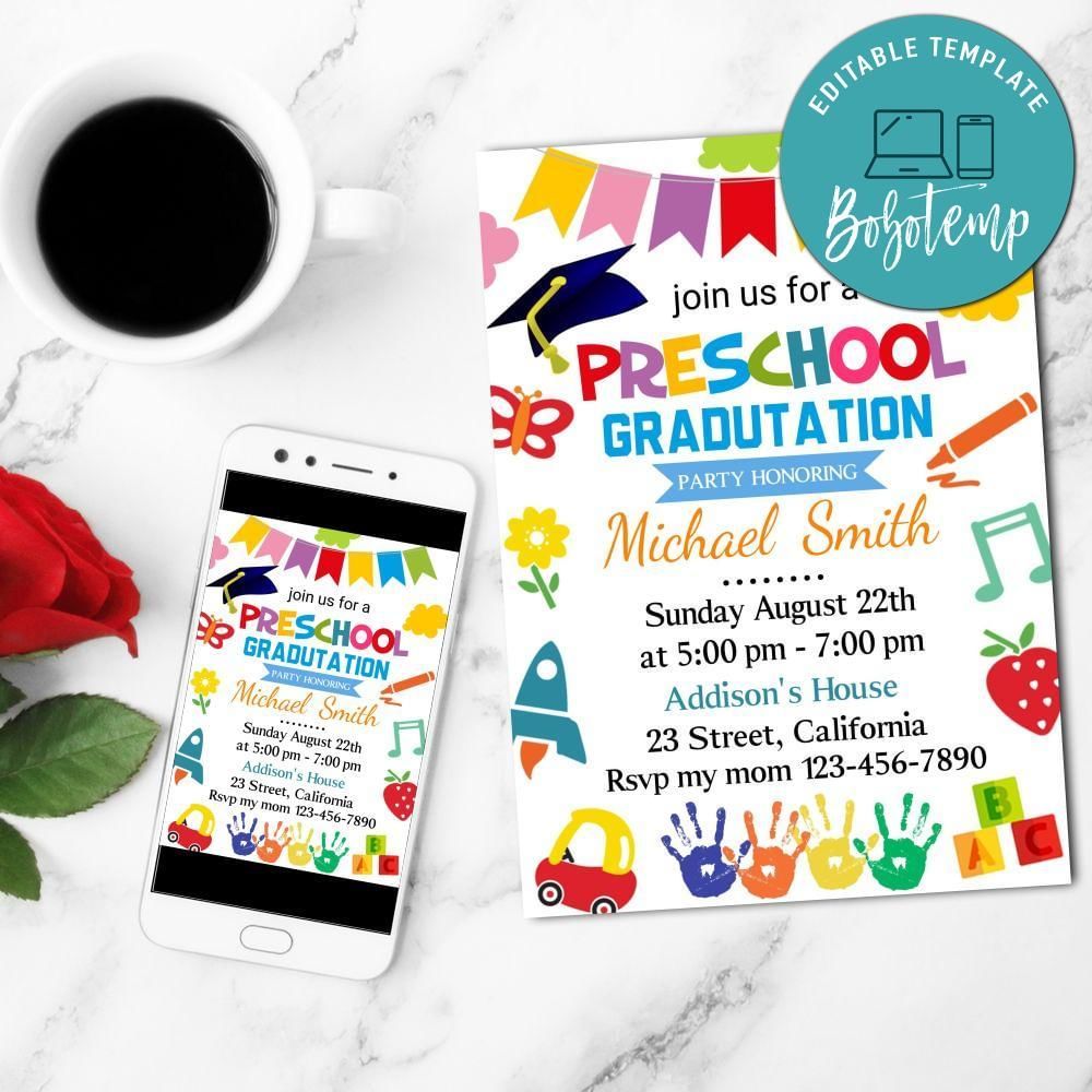 Preschool Graduation Mobile Invite Customizable Template Instant Download