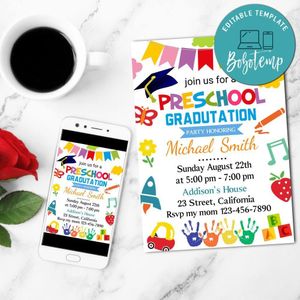 Preschool Graduation Mobile Invite Customizable Template Instant Download