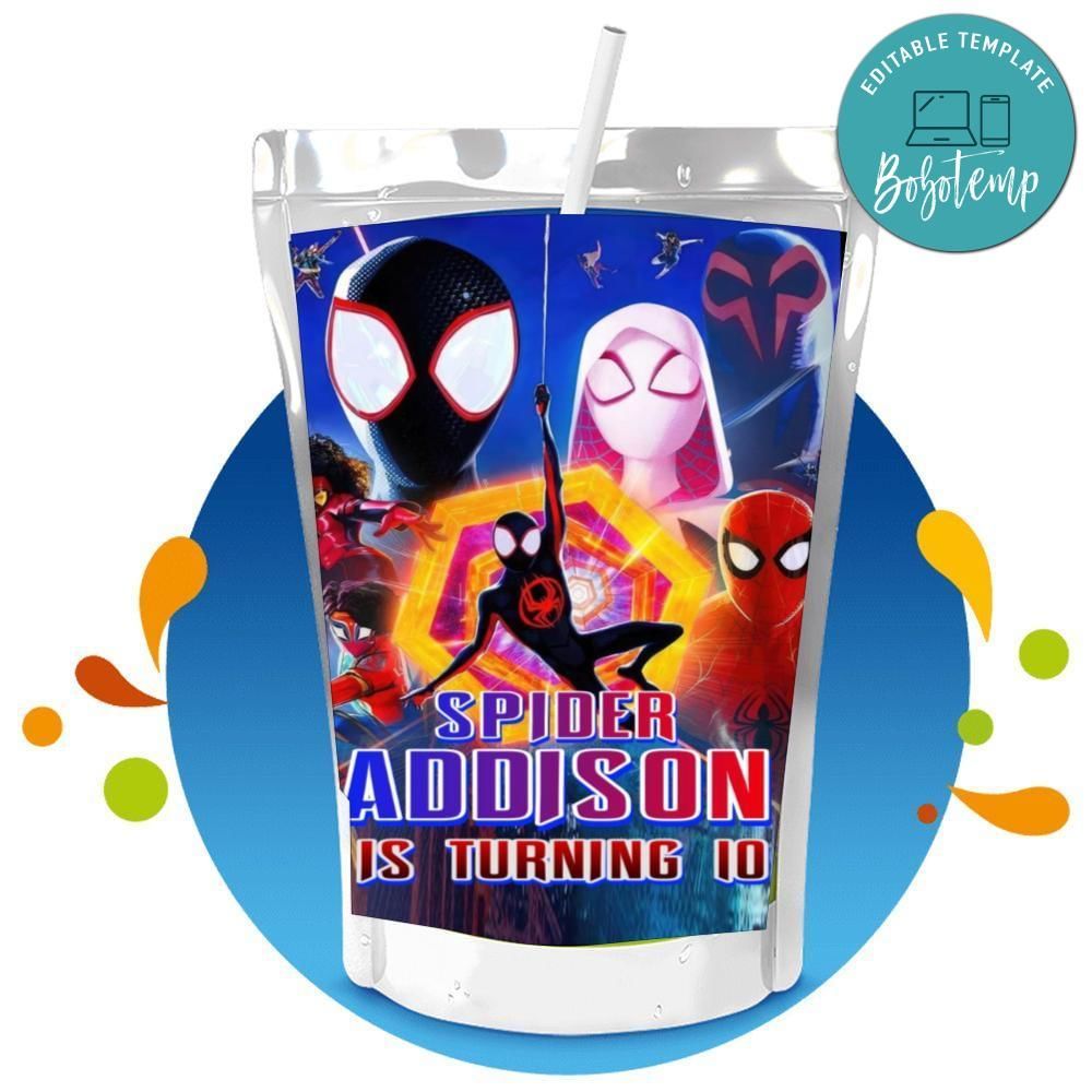 Spiderman Across SpiderVerse Capri Sun Birthday Labels Digital File Printable Instant Download