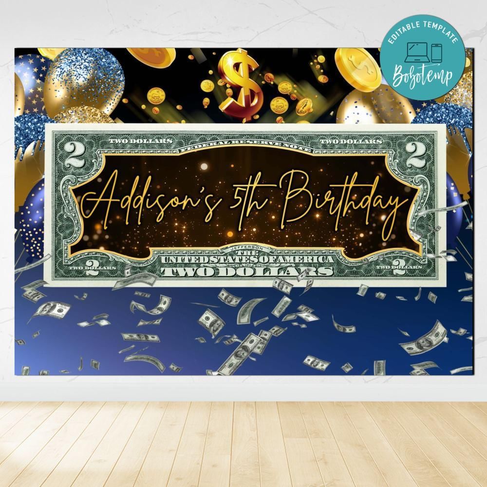 $2 bill Birthday Backdrop Digital File Template Instant Download