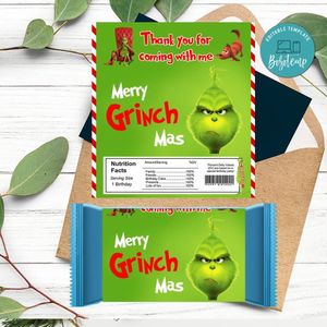 Grinch Candy bar Label Customizable Template Instant Download