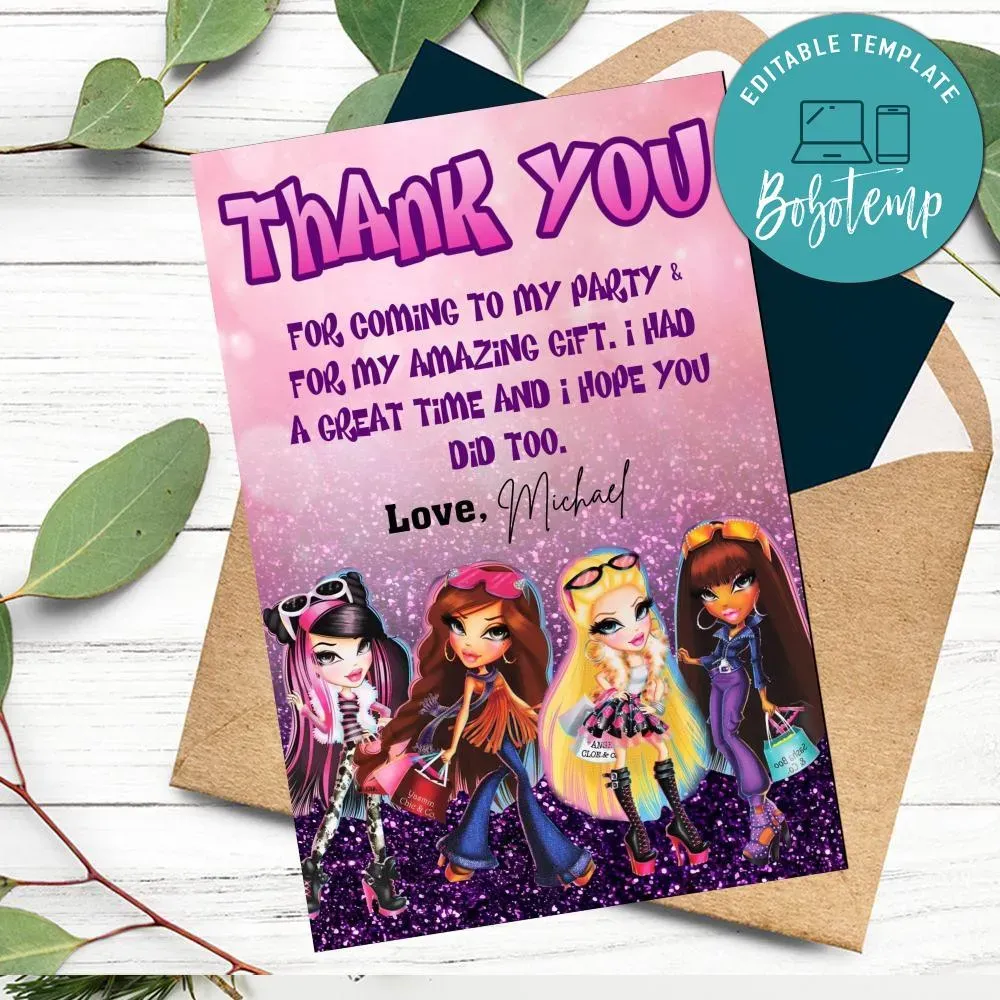 Bratz Thank You Card Customizable Template DIY Bobotemp bratz-thank-you-card-customizable-template-diy-bobotemp
