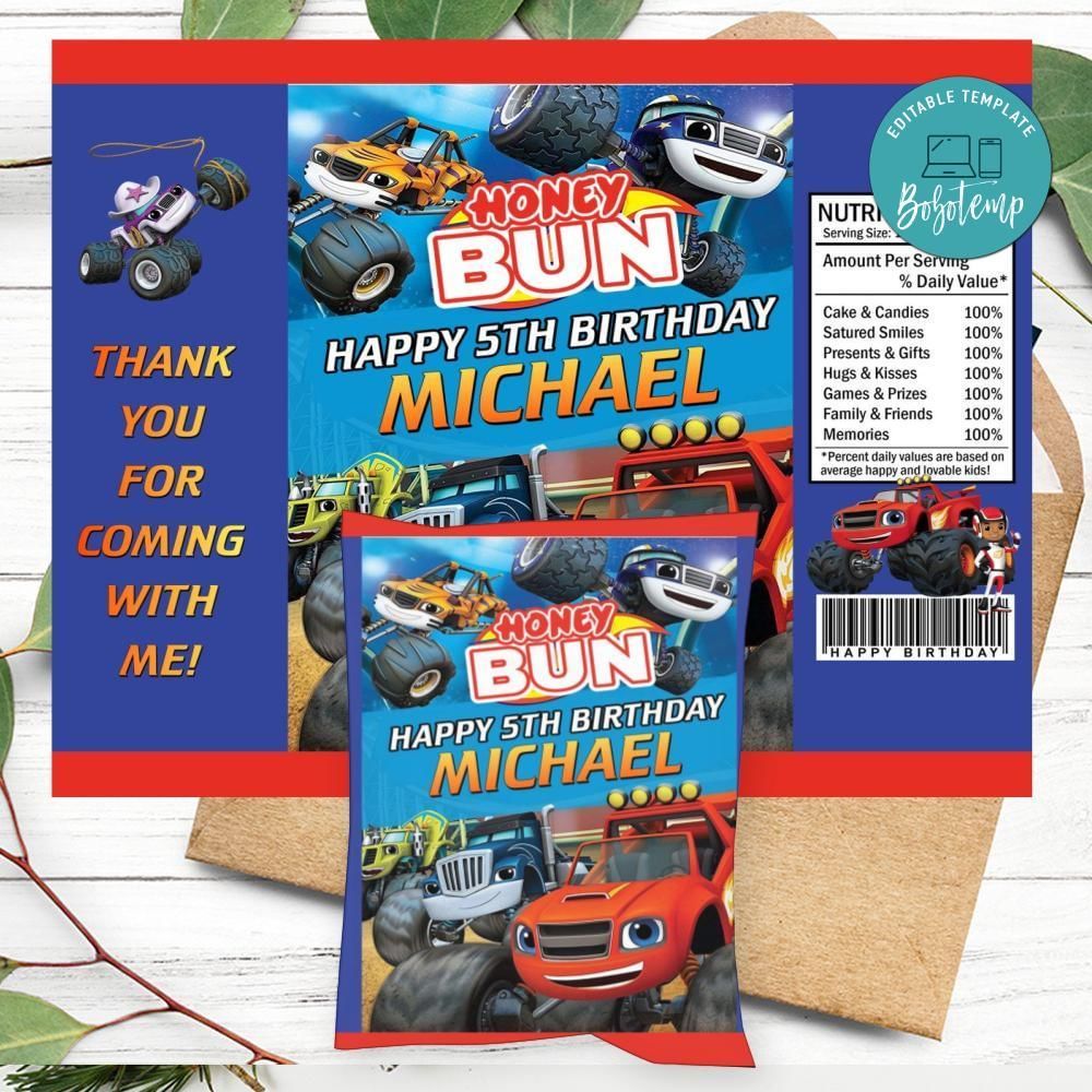 Blaze And The Monster Honeybun Snack Bag Digital File Printable Instant Download