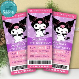 Kuromi Ticket Invitation Customizable Template Instant Download