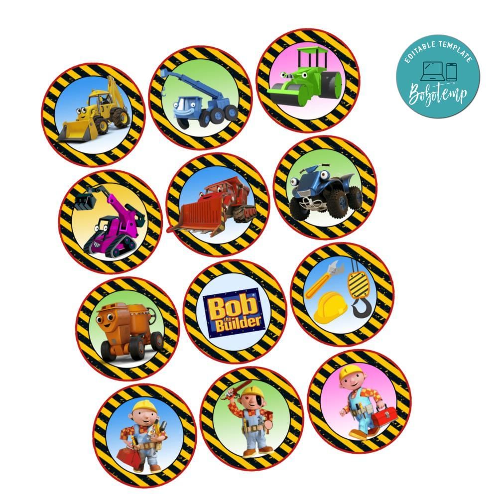 Bob The Builder Cupcake Toppers Template Printable Instant Download ...
