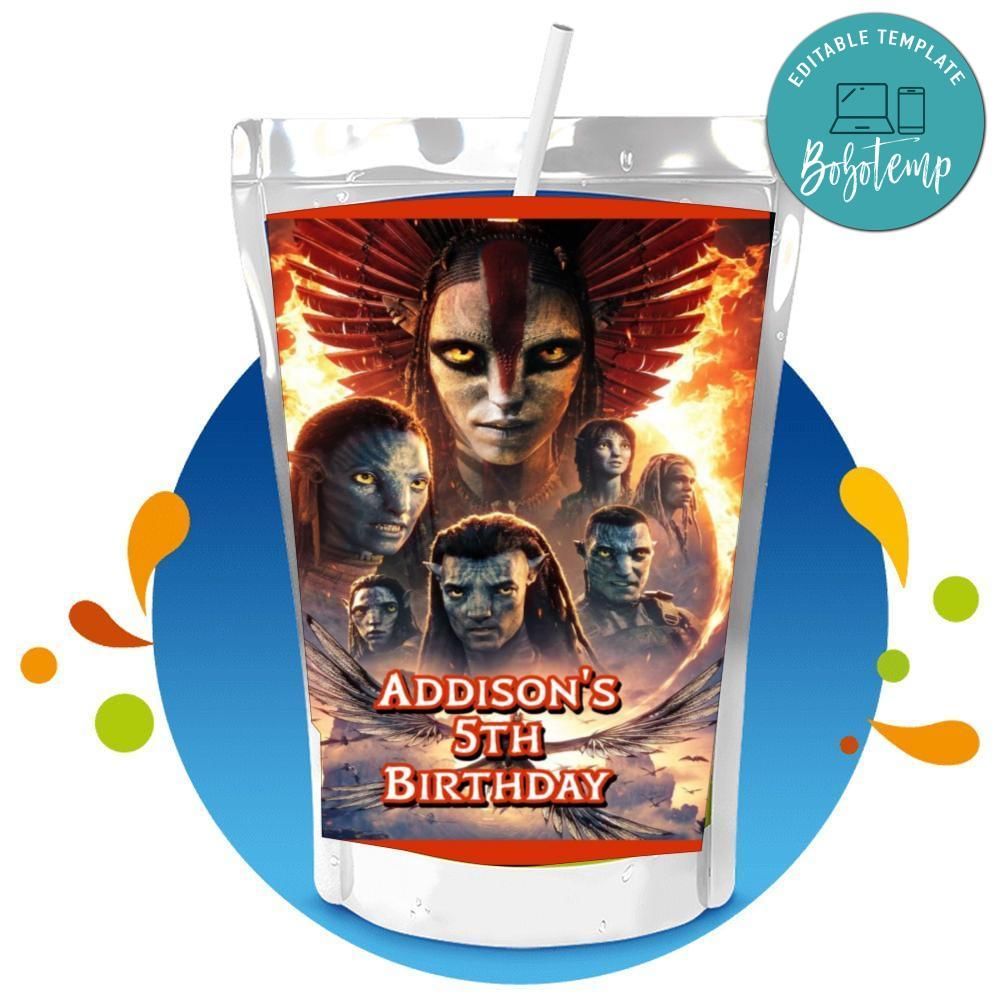 Avatar Fire and Ash Capri Sun Birthday Label Digital File Printable Instant Download