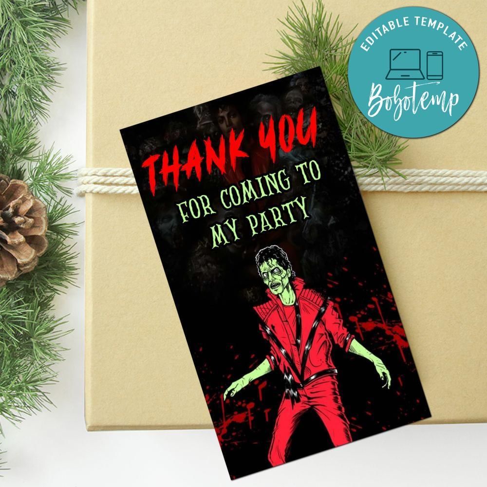 Michael Jackson Thriller Thank You Tag Customizable Template To Print At Home Instant Download