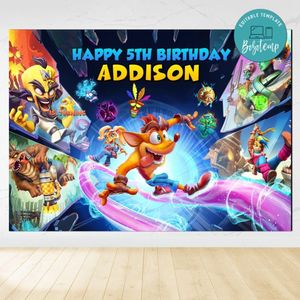 Crash bandicoot Birthday Backdrop Digital File Template Instant Download
