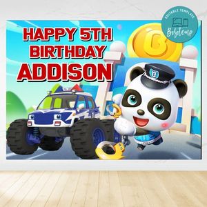 Babybus police Birthday Backdrop Digital File Template Instant Download