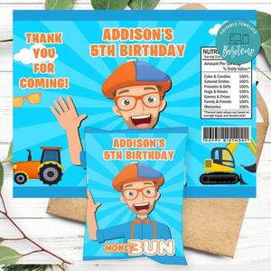Blippi Birthday Honey Buns Snack Bag Label Customizable Instant Download