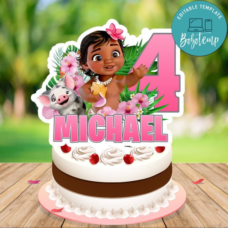 Baby Moana Cake Topper Template Printable DIY | Bobotemp