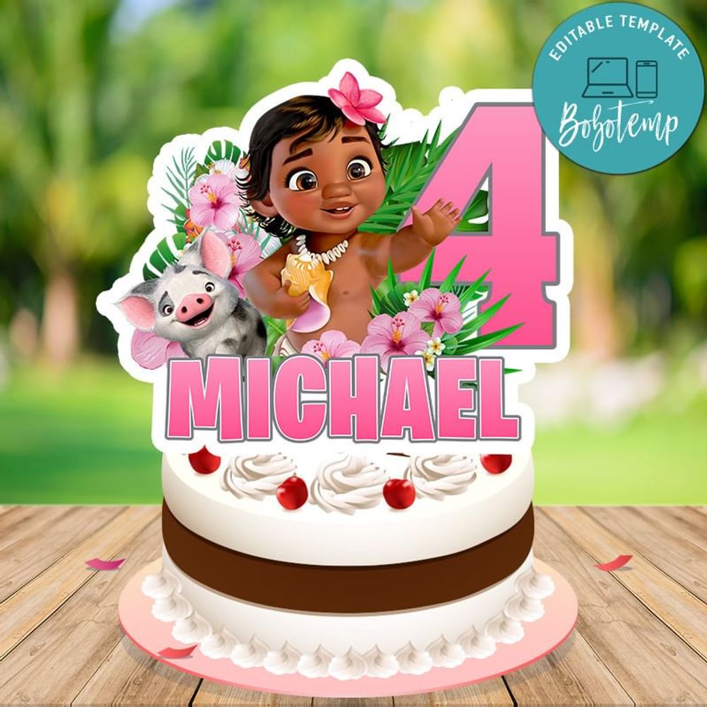 Baby Moana Cake Topper Template Printable Instant Download