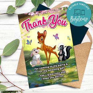 Bambi Magic World Thank You Card Customizable Template To Print At Home Instant Download