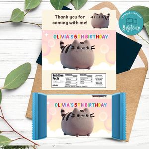 Pusheen Cat Candy Bar Label Customizable Template Instant Download