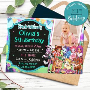 Enchantimals Birthday Invitation with Photo Customizable Template to Print at Home Instant Download