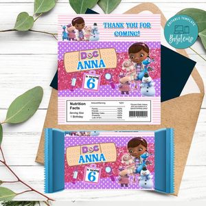 Doc McStuffins Candy bar Label Customizable Template Instant Download