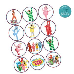 Yo Gabba Gabba Cupcake Toppers Template Printable Instant Download