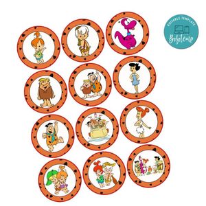 Flintstone Cupcake Toppers Template Printable Instant Download