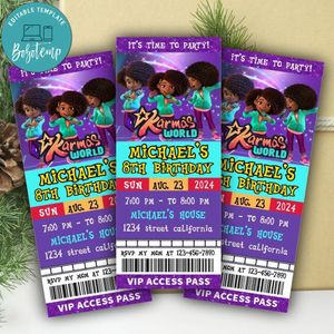 Karma's World Ticket Invitation Customizable Template Instant Download