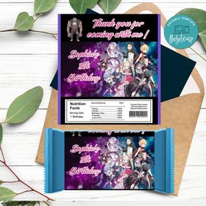 Re:Zero Candy bar Label Customizable Template Instant Download