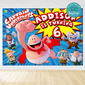 Captain underpants Birthday Backdrop Digital File Template Instant Download