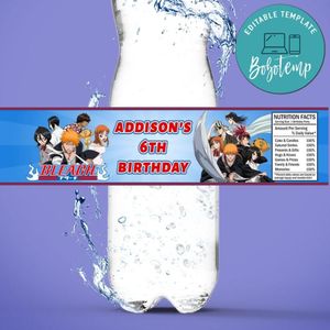 Bleach Birthday Water Bottle Label Template to Print at Home Instant Download